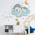 Çocuk Odası Stickerlari Bulut'da uyuyan Ayıcık