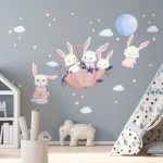 Çocuk Odası Stickerlari.ŞEMSİYELİ TAVŞANLAR